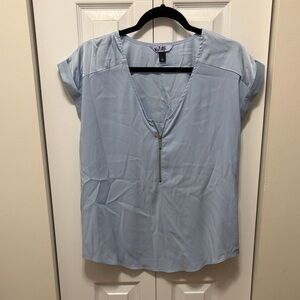 Light Blue Zip-Front Blouse
